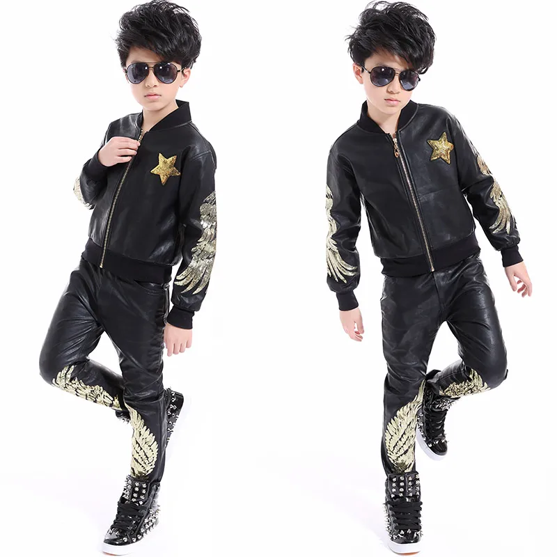 

110-170 customizable size! 2019 Cu tong t show drum set costume male host costume boy leather sequined stage costume