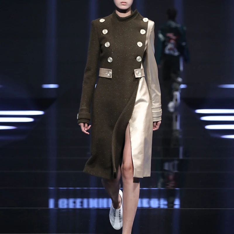 Женское зимнее пальто из искусственной шерсти в стиле пэчворк воротник-стойка