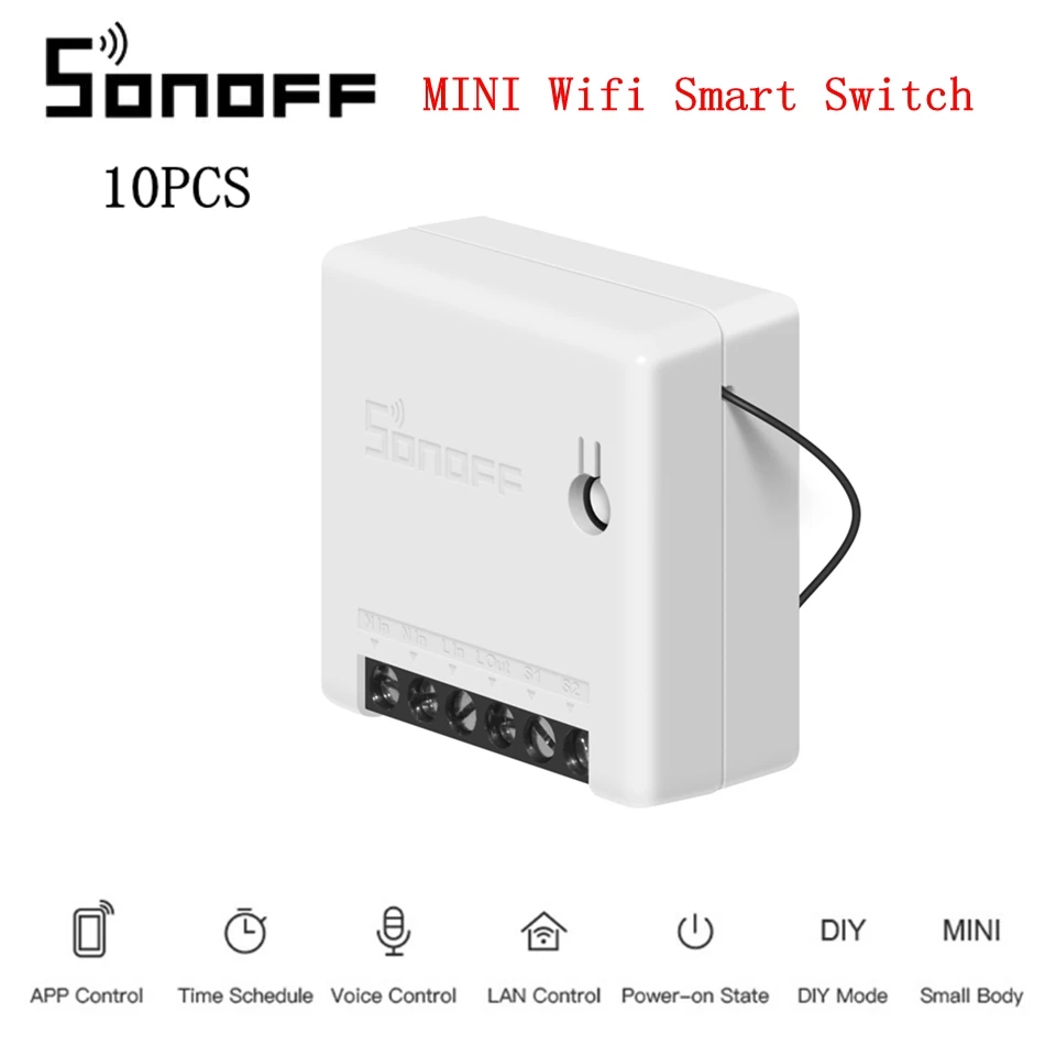 SONOFF 10 шт. мини двухсторонний умный переключатель приложение голосовой таймер управление DIY Автоматизация умный дом работа с внешним переключателем для Google