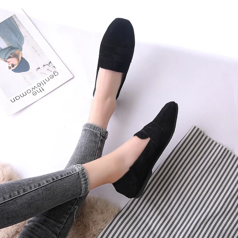 

Shoes Woman Winter Flats Loafers Shallow Flock Square Toe Shoes Fleece Slip on Slides Black Red Pink Plus Size Zapatos Mujer