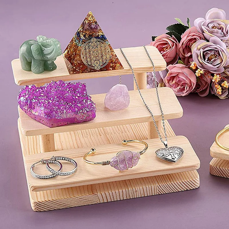 Wooden Display Risers 3 Layers Glasses Stand Jewelry Holder Wood Organizer Tray for Cabinet Desktop | Украшения и аксессуары