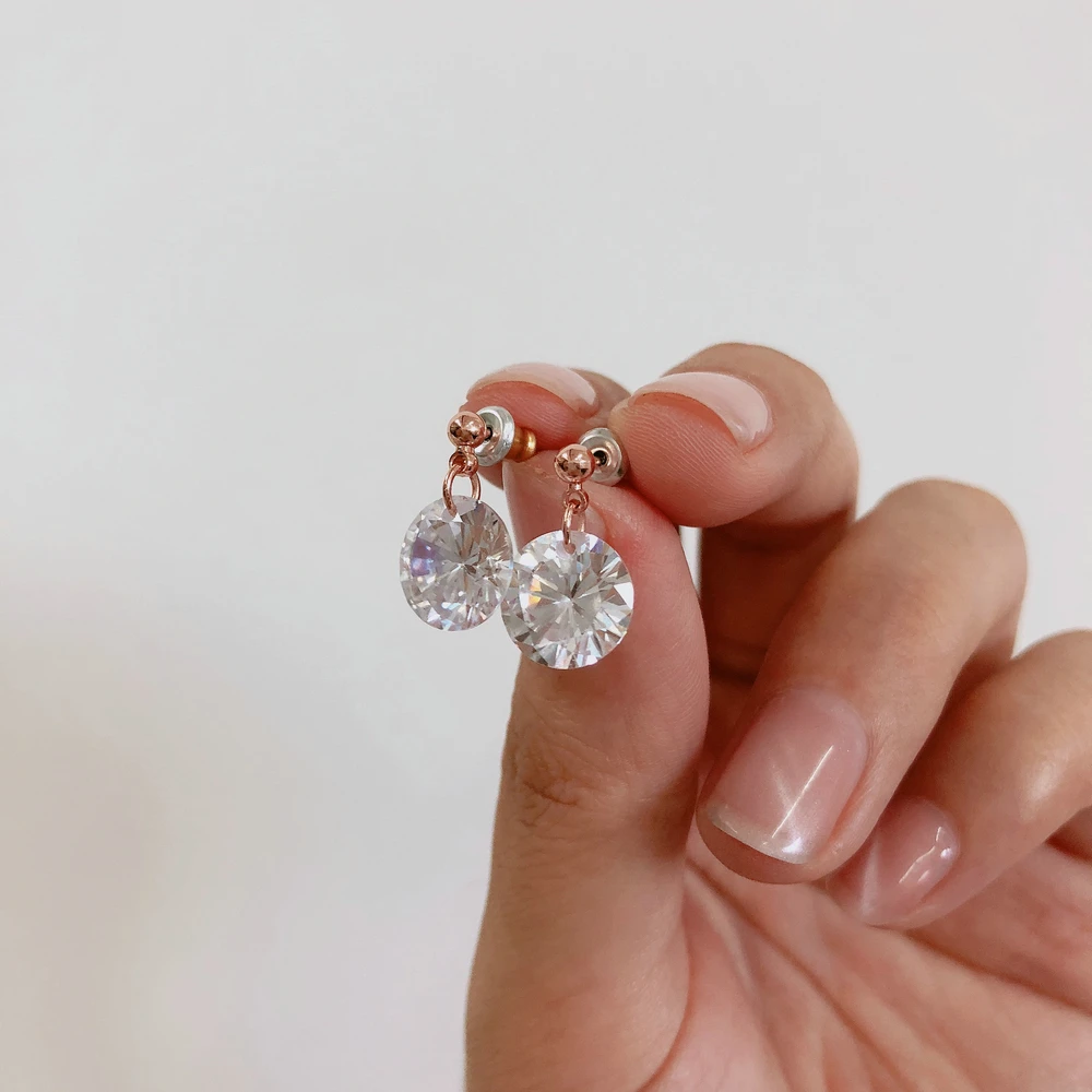 Женские серьги-гвоздики с фианитом DWE153 ювелирное изделие цвета розового золота