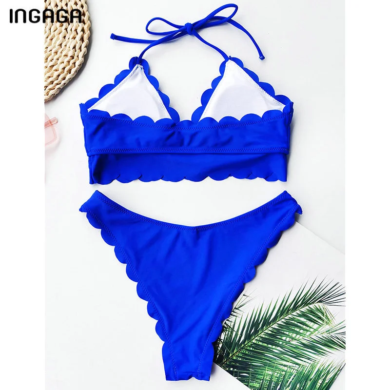 

Ingaga Black Bikinis Push Up Swimsuits Swimwear Women String Halter Bathing Suit Women 2021 Lace Biquini Beachwear Bikini Set
