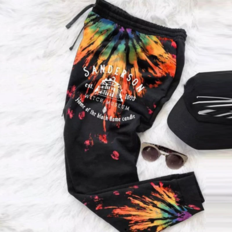 

Streetwear Tie-dye Letter Print Long Pants Women Elegant Elastic Waist Straight Trousers Spring Autumn Femme Sweatpants Harajuku