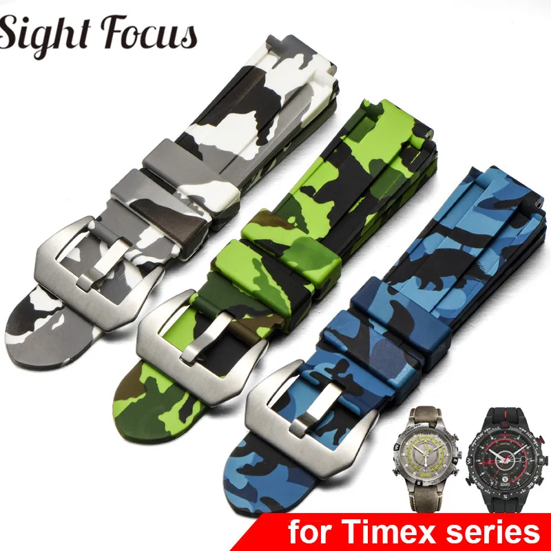 

24x16mm Camouflage Rubber Watch Bands for TIMEX High Tide T2N720 T49859 Replacement Straps Men Wristband Bracelet Reloj Hombre