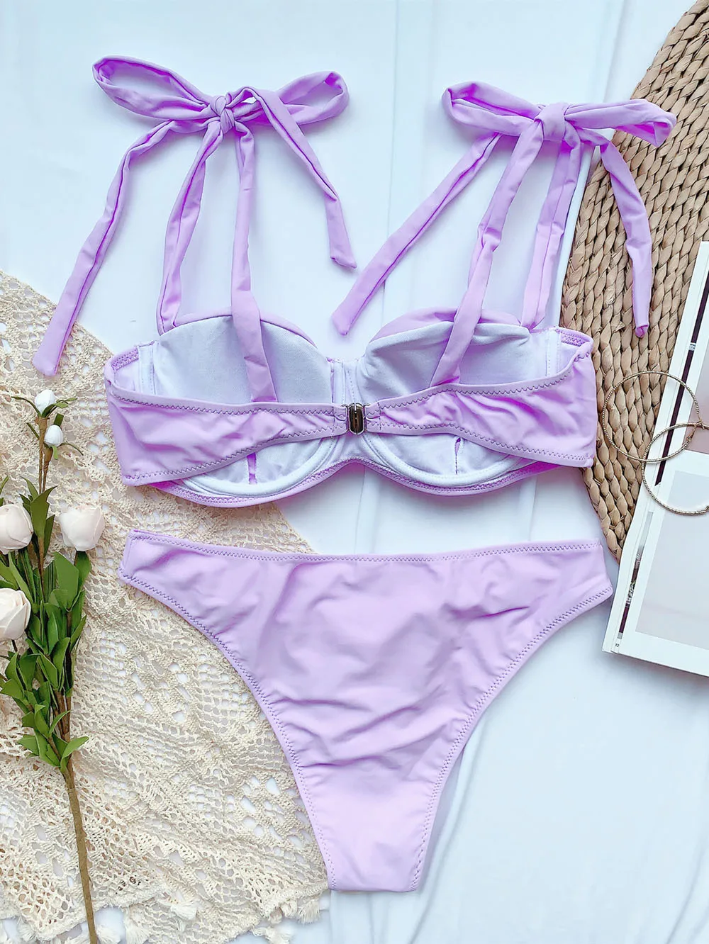 Сексуальное Фиолетовое бикини с эффектом пуш ап новинка 2020 женская модель одежда