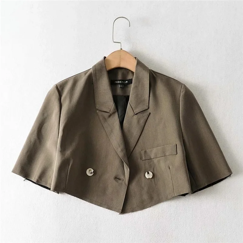 

Уличный модный короткий Блейзер Indie, укороченные топы, Женские однотонные двубортные блейзеры, милая Повседневная простая верхняя одежда