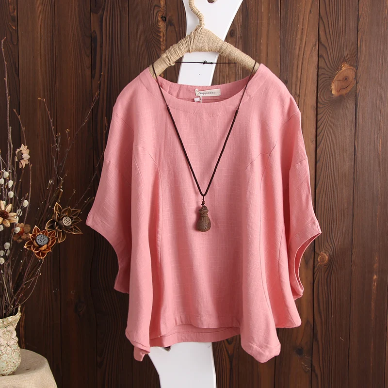 

Women's Cotton Linen Blouse Women's Casual White Blouses Bat Sleeve Tops Shirts Ladies Loose Solid Chic Casual Mujer Camisetas