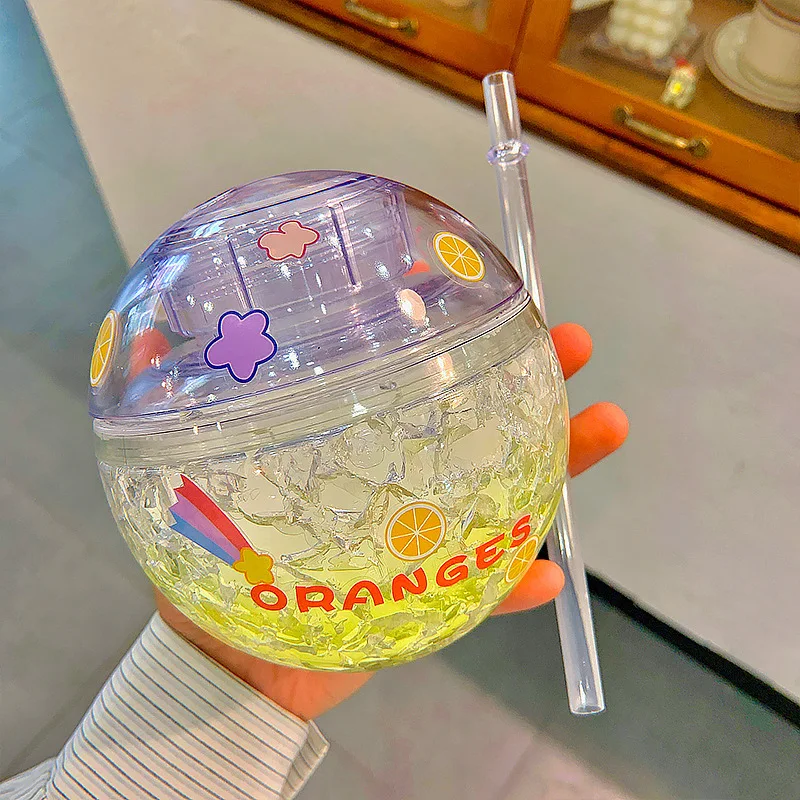 

400ml Spherical Water Bottle With Straw Plastic Cup Lovely Girl Water Cup Children's Gift Kawaii Mugs Drinking Bottles