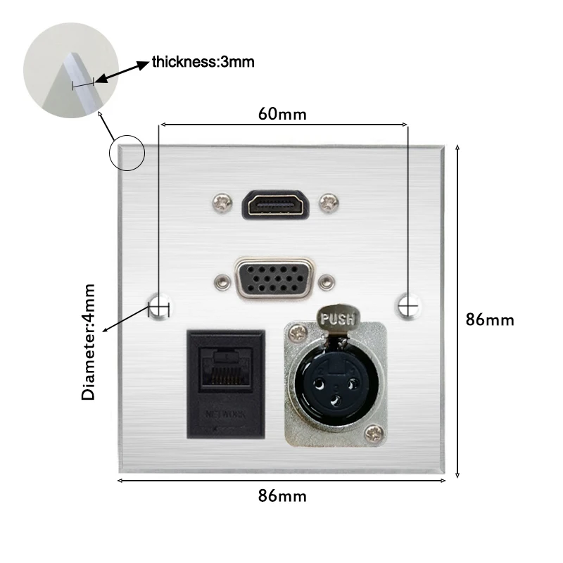Панель из алюминиевого сплава 86 разъемов Vga Hdmi 3pin Xlr Rj45 сетевой домашний