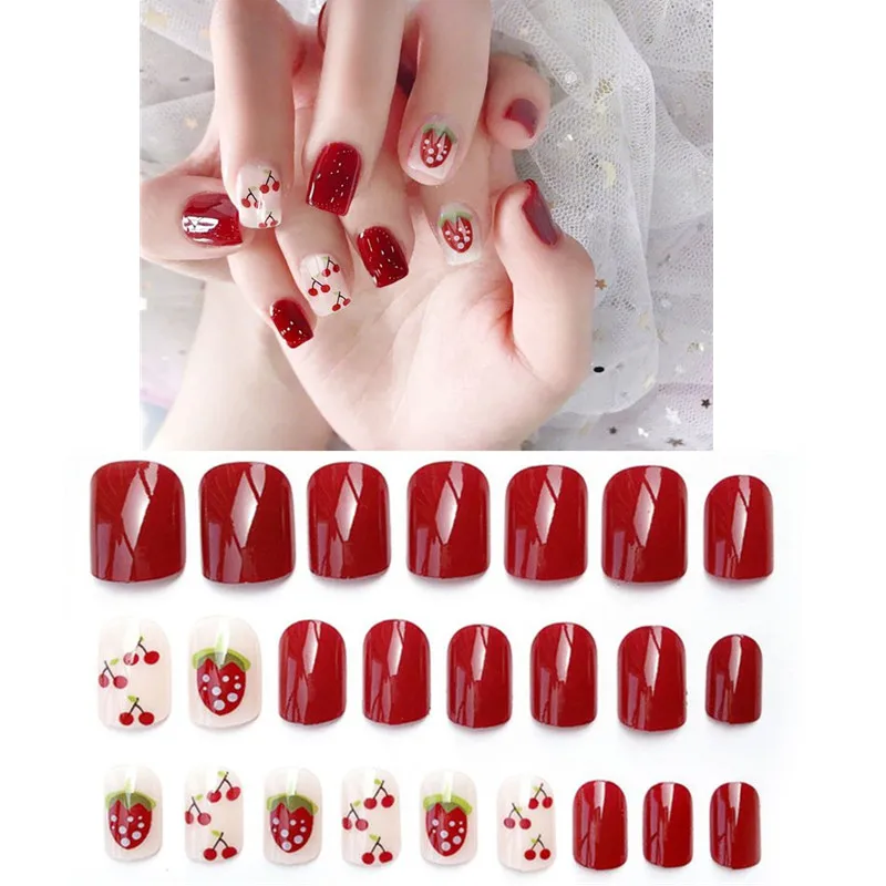 24 шт./компл. милые модные фрукты накладные ногти для ног Готовые Ногти простая