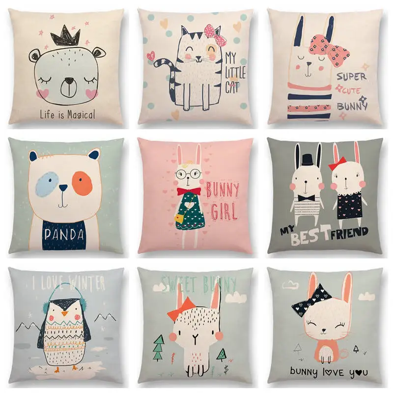 Милые Мультяшные животные лес природа медведь кролик кошка Пингвин Лев тигр