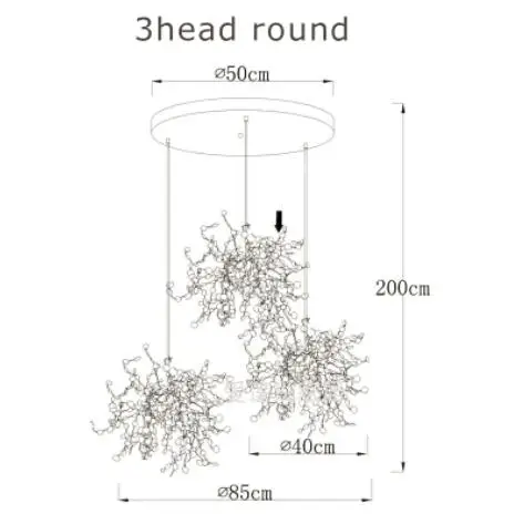 3head round Terzani Argent люстра освещение ручной работы из нержавеющей стали люстра с листьями лампа Вилла чулок освещение/подвесные светильники - Цвет абажура: 3head round