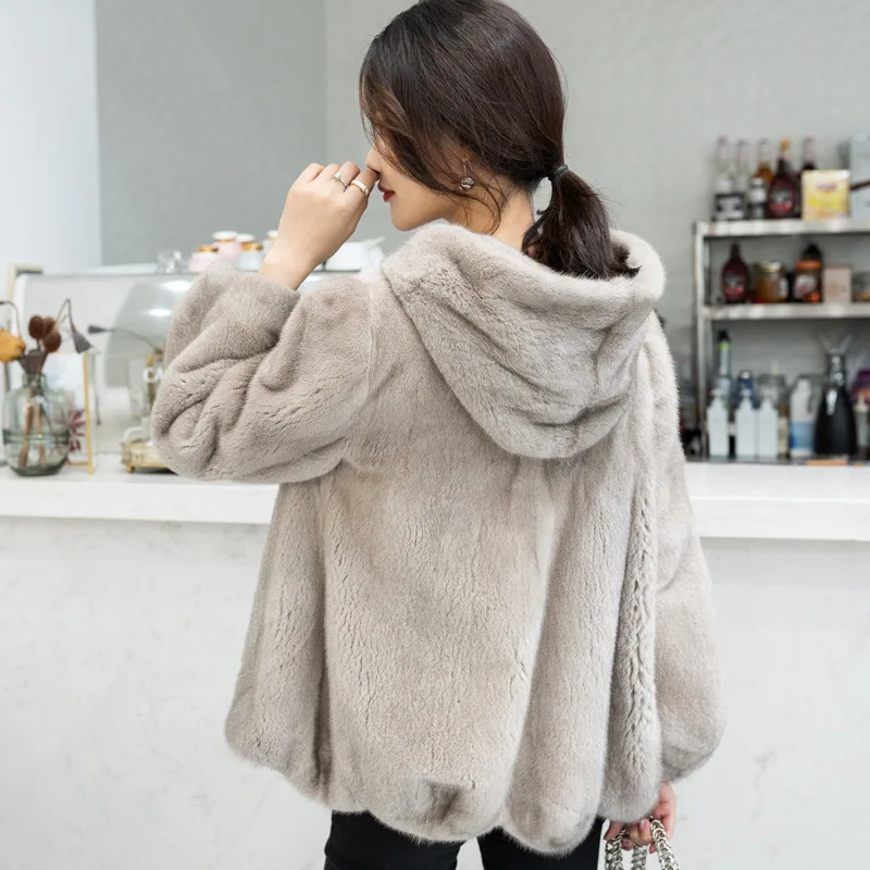 

Luxury Imported Natural Mink Fur Coats Female Women's Warm Real 100% Fur Hooded Jackets Top Quality Thick Overcoat Size M-XXL