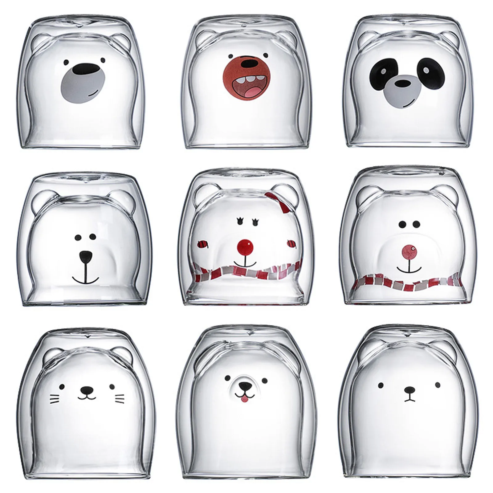 40 # красивые стеклянные кружки медведь кошка собака животное двухслойная чашка