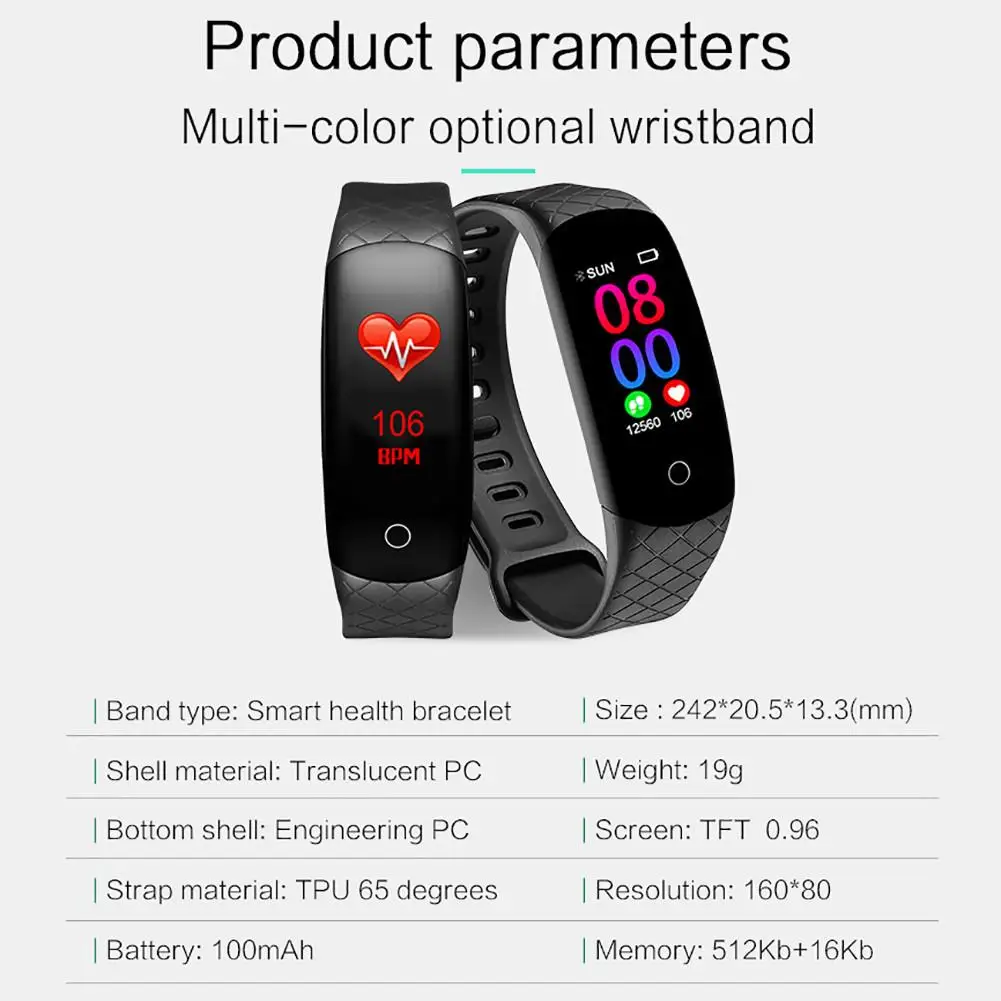 

S2 Body Temperature Detection Fitness Tracker Wristband Heart Rate MonitorSmartbracelet Blood Pressure With Pedometer Bracelet