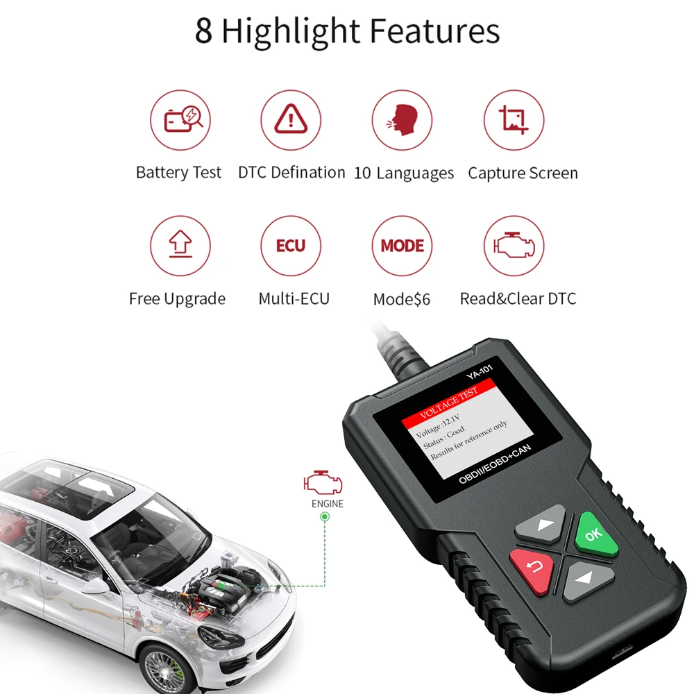 YA101 OBD2 Авто Диагностический Сканер Универсальный инструмент диагностики автомобиля OBD Проверь двигатель Инструменты сканирования автомобильного кода автомобиля PK 3001 CR319