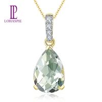 lp water drop 14k 585 gold pendant for women natural green amethyst quartz gemstone real diamond fine luxury jewelry