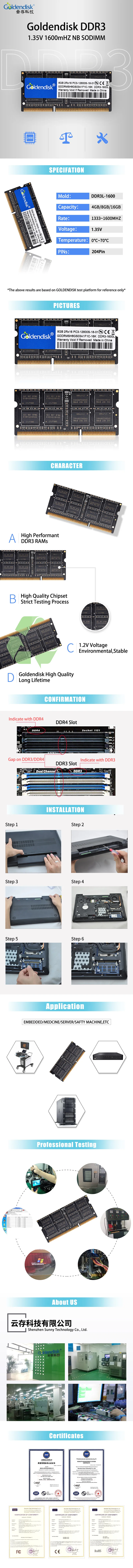 Goldendisk DDR3 8 Гб 1600 МГц ноутбук памяти DRAM SODIM 1,35 в 2 ГБ 4 ГБ ноутбук мини ПК Низкое напряжение