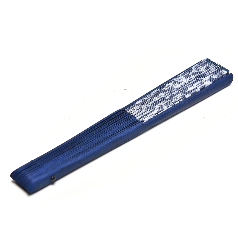 

Flower Design Chinese Style Blue Fabric Hand Fan With Dyed Blue Bamboo Frame Wedding Party Favor