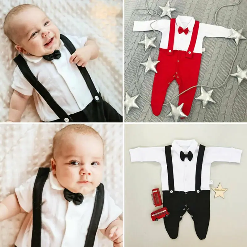 Xmas Infant Baby Boy Kid Footies Formal Long Sleeve Jumpsuit Strap Shirt Bib Pants Clothes |