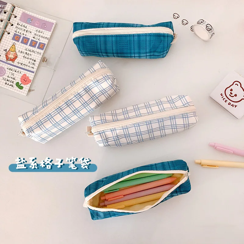 

California Sea Salt Plaid Pencil Case Retro Simple Storage Bag Stationery Case