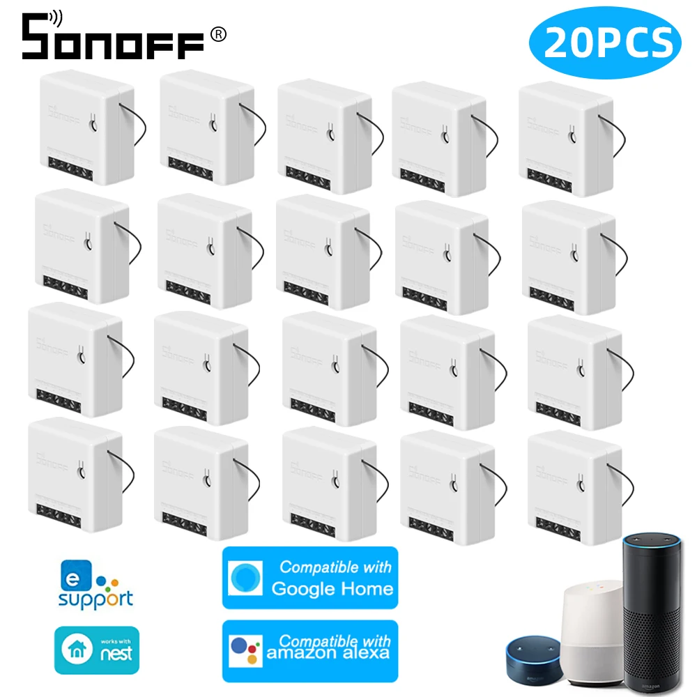 20pcs sonoff mini 10 шт. Sonoff Мини DIY умный переключатель Wi-Fi двухстороннее радио пульт дистанционного управления Управление wifi светильник выключатель Smart релейного модуля автоматизации Google Home Alexa - Комплект: 20pcs sonoff mini