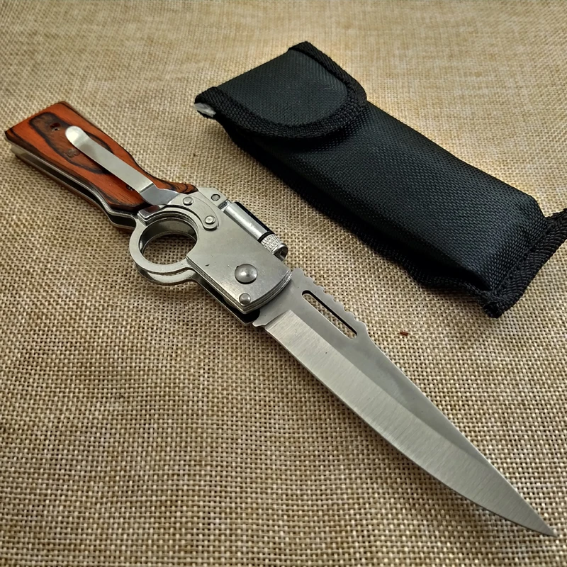 260mm (10'') 57HRC Pocket Tactical rosewood+steel Folding Blade Knife Survival Hunting Camping Knives with LED | Инструменты