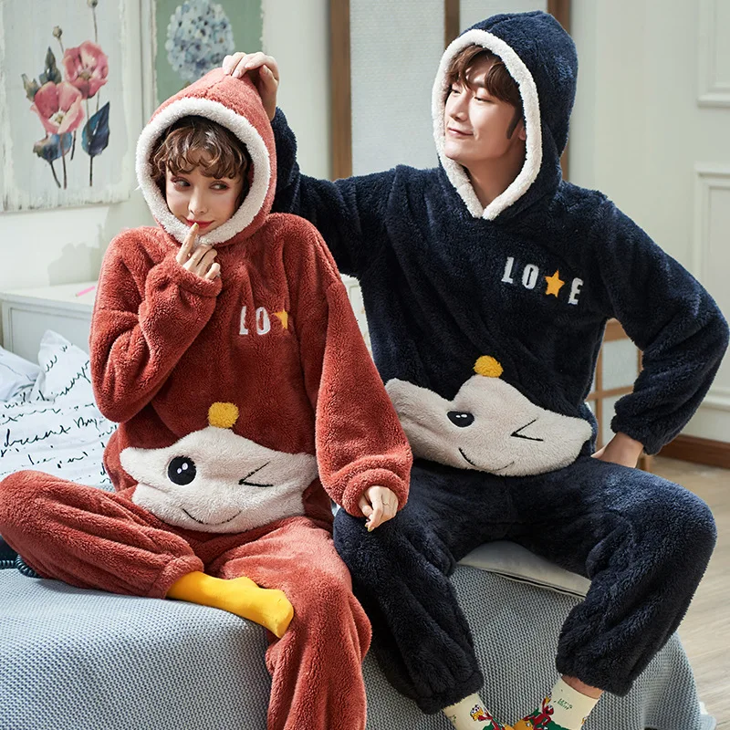 Парные пижамные комплекты милая одежда для сна толстый зимний пижамный комплект