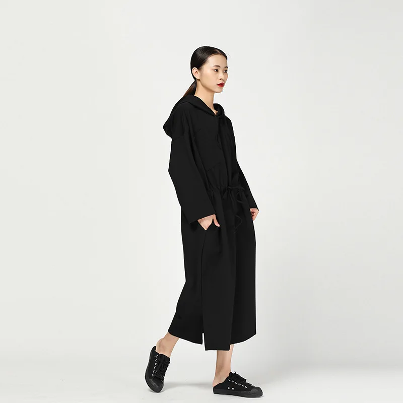 XITAO Waist Long Hoodies Midi Dress Korea Fashion New Pocket Drawstring Pullover Wild Joker 2019 Autumn Split ZLL1379 | Женская одежда