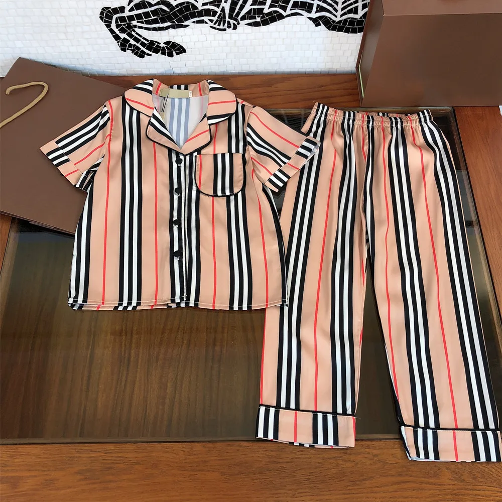 

Brand Designer Kids Sets Boys Sleepwear Baby Girl Summer Cotton Children Homewear Pajamas Casual Flower Nightwear Stripe Clothes