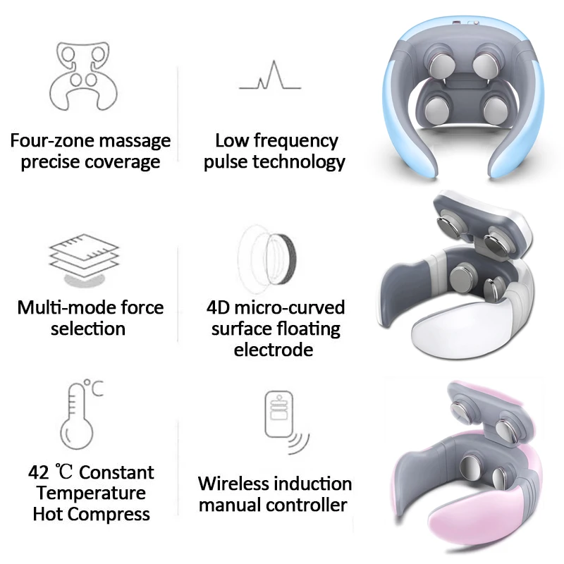

4 Heads Electric Pulse Neck Massager 5 Modes Smart Shoulder Neck Massager Health Care Cervical Vertebra Relax Massage Device