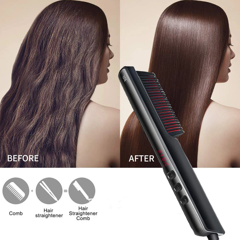

Hair Straightener Brush Beard Comb Flat Iron Styling Tools Hot Comb Quick Heating Straightening Comb