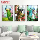 Алмазная 5d картина с павлином FATCAT, полноразмерная вышивка с квадратными и круглыми стразами, триптих с животными, птицами, AE2527