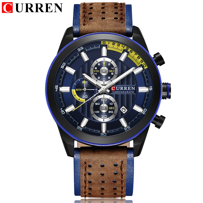 Relogio Masculino мужские часы CURREN Кварцевые наручные подарки с хронографом кожаные