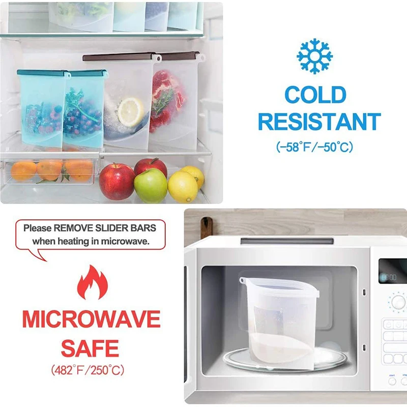 Силиконовая сумка 4000 мл Многоразовые Пакеты для еды с замочком фруктов кухонные