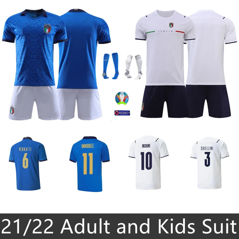 

Italy 2021 2022 Home and Away Soccer Jerseys JORGINHO BONUCCI CHIESA INSIGNE BELOTTI Adults And Kids Custom Spot Football Shirts