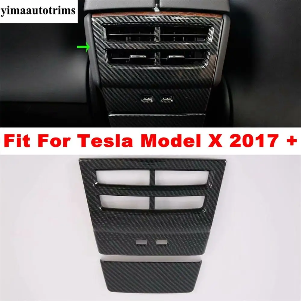 

Carbon Fiber Look Interior Refit Kit For Tesla Model X 2017 - 2020 Armrest Box Rear Air Conditioning AC Vent Outlet Cover Trim