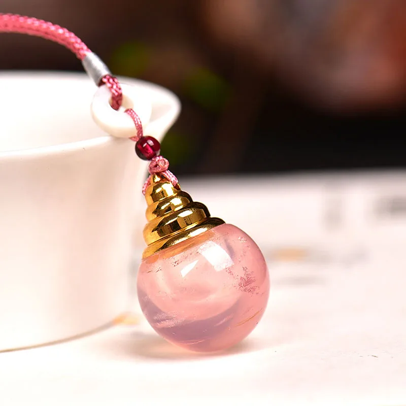 

Wholesale Pink Natural Crystal Pendants Carved Wishing Bottle Pendants Necklace for Women Girl Evil Spirits Crystal Jewelry