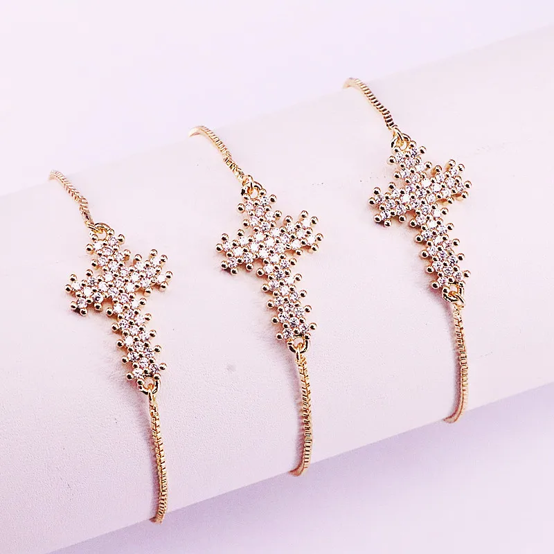 8Pcs Gold Filled Cross Connector Charm Bracelet Micro Pave Clear CZ Jewelry Bracelets | Украшения и аксессуары