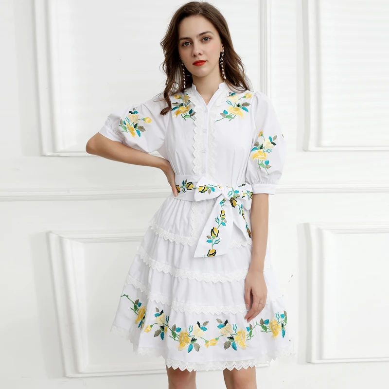 

Женское Хлопковое платье с вышивкой, дизайнерское винтажное Элегантное повседневное платье для вечерние и пляжа, лето 2021