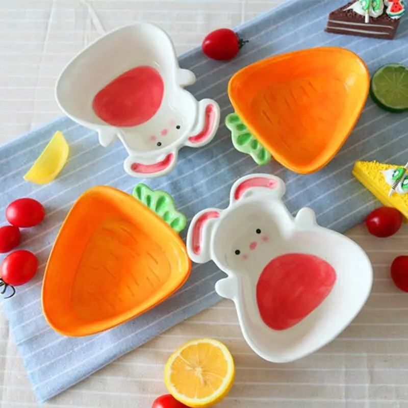 

Salad Bowl Ceramics Creative Design Hand-Painted Plate Household Kitchen Tableware Personality Cute Cartoon Shape Children Love