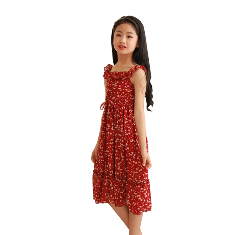 

LucaLucky New 2021 Summer Dresses For Kids Chiffon Floral Sundress Baby Big Girls Sleeveless Party Dress Clothing Age 4-16 Years