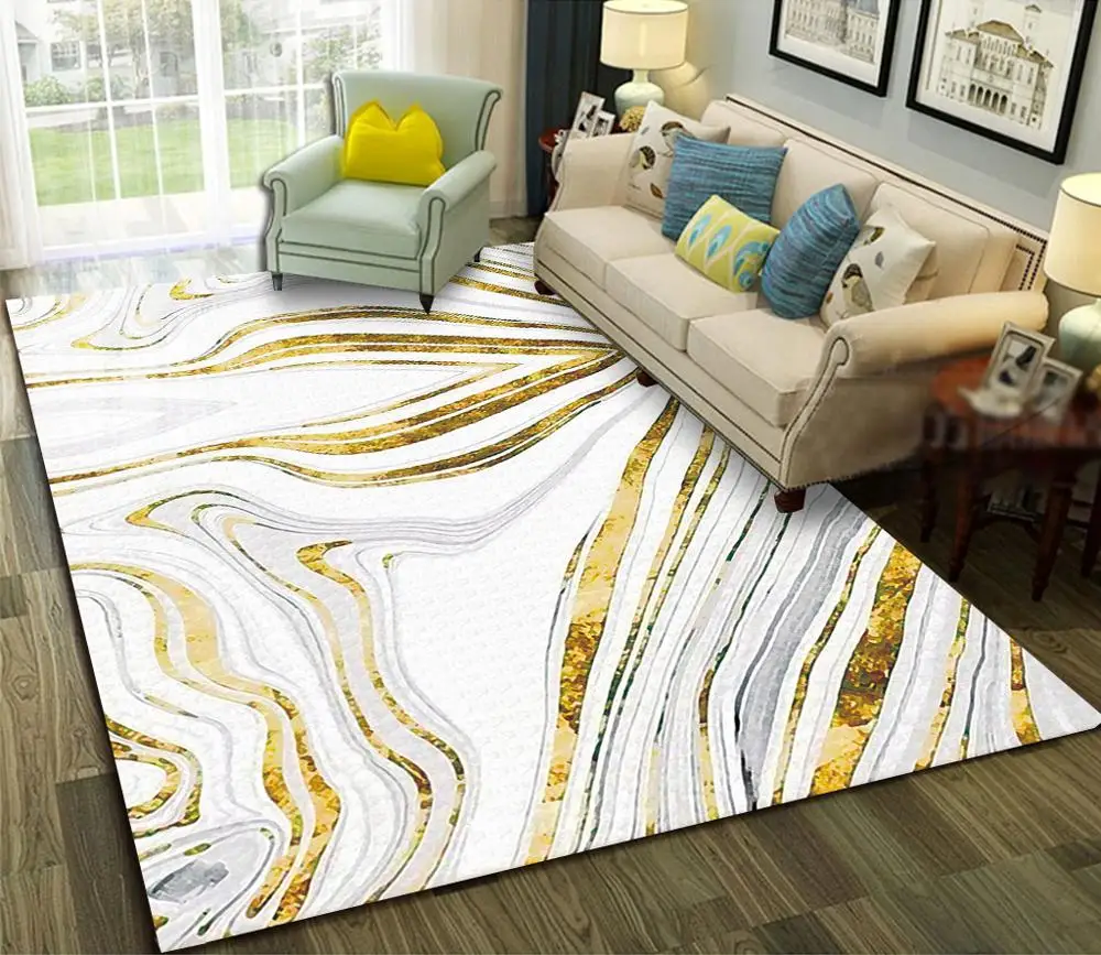 Золотой мраморный рисунок абстрактный большой мягкий ковры для спальни дома