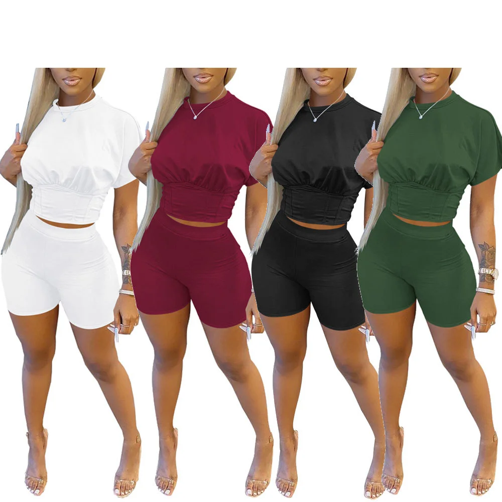 

Женский спортивный костюм из двух предметов, однотонный спортивный костюм с шортами в стиле High Street