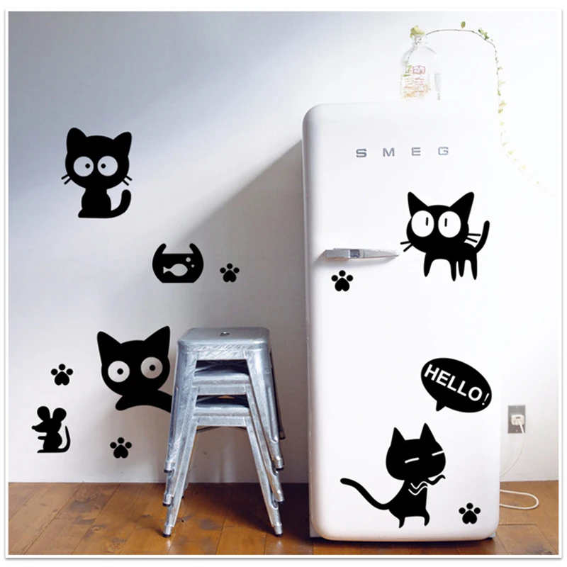 

Cute cartoon decorative black cat with big eyes TV background wall decoration Animal notebook toilet door PVC sticker paper