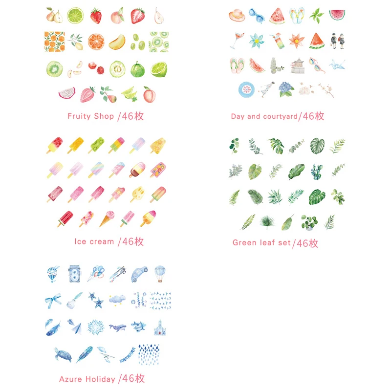 

1 Pack (46 pcs stickers) Summer Fresh Fruit Leaves Washi Paper Decorative Stickers Notebook Diary Decoration