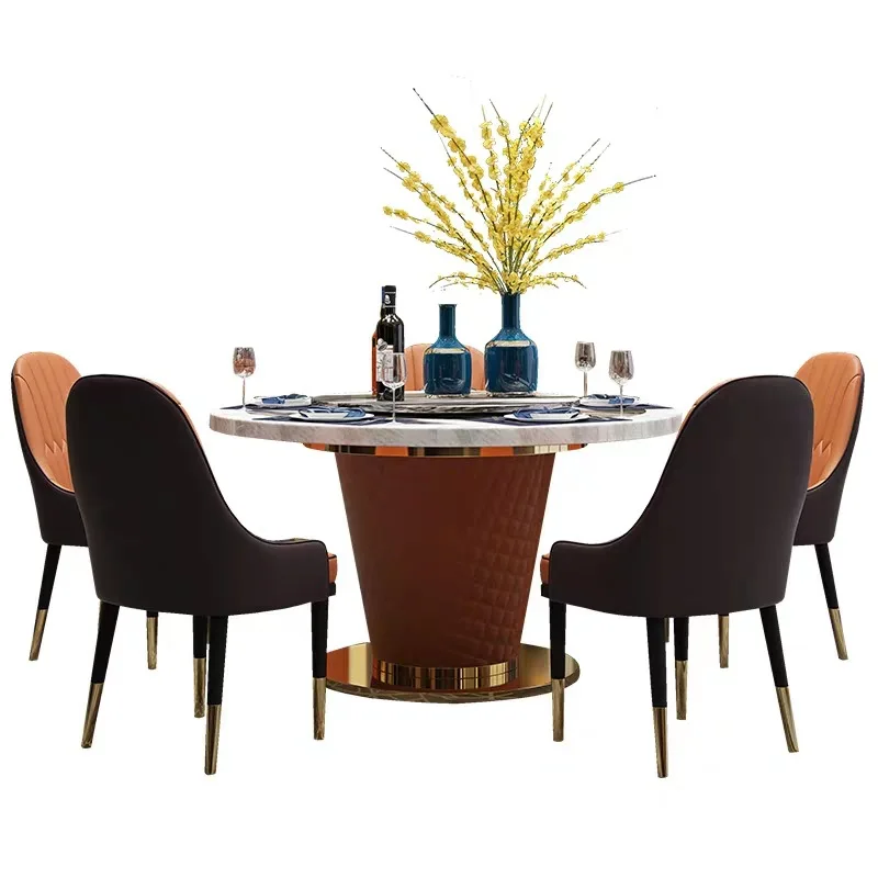 

Modern light luxury stainless steel round marble dining table