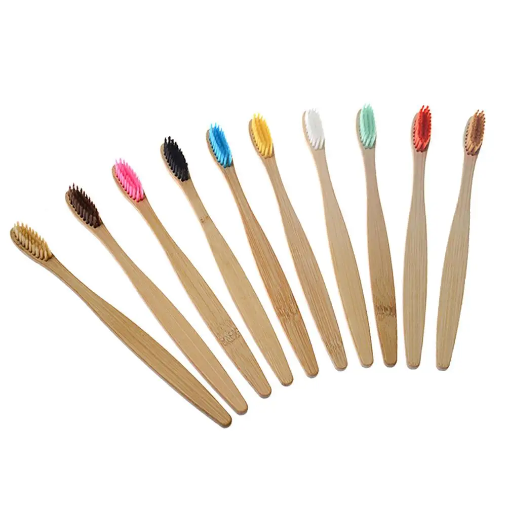 

10Pcs Flat Bamboo toothbrush Eco Friendly wooden Tooth Brush Soft bristle Tip Charcoal adults oral care toothbrush Bristles