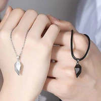 2pcs magnetic couple necklace lovers heart pendant distance faceted charm necklace women valentines day gift 2021